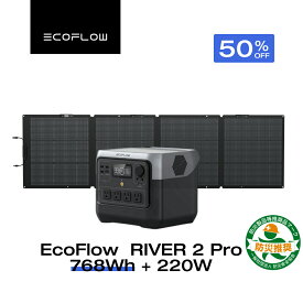 【クーポン利用で58,700~76,300円 7/13~】EcoFlow ポータブル電源 ソーラーパネル セット RIVER 2 Pro 768Wh+110W/220W リン酸鉄 長寿命 大容量 1.2hフル充電 蓄電池 発電機 バッテリー 太陽光発電 車中泊 停電 防災グッズ アウトドア 節電 エコフロー
