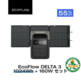 【即納！クーポン利用で82,170円 8/4 0時~】EcoFlow ポータブル電源 ソーラーパネル セット DELTA 3 1024Wh+160W 片面ソーラーパネルGen2 大容量 5年保証 長寿命 家庭用 蓄電池 太陽光発電 急速充電 キャンプ 停電 防災グッズ 台風 節電 エコフロー