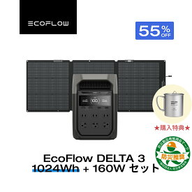 【数量限定プレゼント★クーポン利用で82,170円 7/18~】EcoFlow ポータブル電源 ソーラーパネル セット DELTA 3 1024Wh+160W 片面ソーラーパネルGen2 大容量 5年保証 長寿命 家庭用 蓄電池 太陽光発電 急速充電 キャンプ 停電 防災グッズ 台風 節電 エコフロー