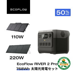 【クーポン利用で58,700~76,300円 11/11迄】EcoFlow ポータブル電源 ソーラーパネル セット RIVER 2 Pro 768Wh+110W/220W リン酸鉄 長寿命 大容量 1.2hフル充電 蓄電池 発電機 バッテリー 太陽光発電 車中泊 停電 防災グッズ アウトドア 節電 エコフロー