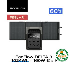 【48時間タイムセール★クーポンで73,040円 11/16迄】EcoFlow ポータブル電源 ソーラーパネル セット DELTA 3 1024Wh+160W 片面ソーラーパネルGen2 大容量 5年保証 長寿命 家庭用 蓄電池 太陽光発電 急速充電 キャンプ 停電 防災グッズ 台風 節電 エコフロー