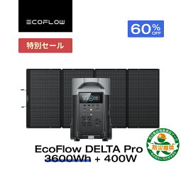 【48時間タイムセール★クーポンで219,800円 11/16迄】EcoFlow ポータブル電源 リン酸鉄 大容量 ソーラーパネルセット DELTA Pro 3600Wh + 400W セット 太陽光発電 家庭用 蓄電池 発電機 バッテリー充電器 防災対策 非常用電源 停電 台風 防災グッズ 節電