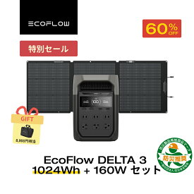 【タイムセール★60%OFFクーポン利用で73,040円 12/11 23:59迄】EcoFlow ポータブル電源 ソーラーパネル セット DELTA 3 1024Wh+160W 片面ソーラーパネルGen2 大容量 5年保証 長寿命 家庭用 蓄電池 太陽光発電 急速充電 キャンプ 停電 防災グッズ 台風 節電 エコフロー
