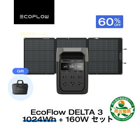 【クーポン利用で73,040円 12/14~】EcoFlow ポータブル電源 ソーラーパネル セット DELTA 3 1024Wh+160W 片面ソーラーパネルGen2 大容量 5年保証 長寿命 家庭用 蓄電池 太陽光発電 急速充電 キャンプ 停電 防災グッズ 台風 節電 エコフロー