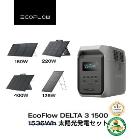 EcoFlow ポータブル電源 ソーラーパネル セット DELTA 3 1500 1536Wh+160w/220w片面ソーラーパネルGen2 長寿命 大容量 5年保証 家庭用 蓄電池 発電機 太陽光発電 ポータブルバッテリー 停電 キャンプ 車中泊 エコフロー