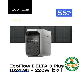 【クーポン利用で98,505円 1/18 00:00~】EcoFlow ポータブル電源 ソーラーパネル セット DELTA 3 Plus 1024Wh+220W 片面ソーラーパネルGen2 大容量 長寿命 家庭用 蓄電池 太陽光発電 急速充電 キャンプ 停電 防災グッズ 節電 エコフロー
