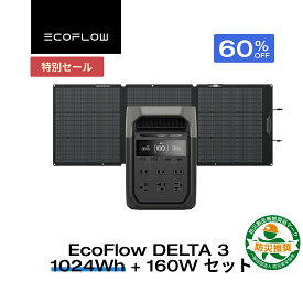 【クーポン利用で73,040円 2/14 00:00〜】EcoFlow ポータブル電源 ソーラーパネル セット DELTA 3 1024Wh+160W 片面ソーラーパネルGen2 大容量 5年保証 長寿命 家庭用 蓄電池 太陽光発電 急速充電 キャンプ 停電 防災グッズ 台風 節電 エコフロー