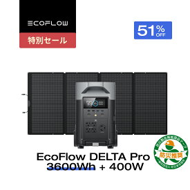 【クーポン利用で277,585円 2/4 20:00〜】EcoFlow ポータブル電源 リン酸鉄 大容量 ソーラーパネルセット DELTA Pro 3600Wh + 400W セット 太陽光発電 家庭用 蓄電池 発電機 バッテリー充電器 防災対策 非常用電源 停電 台風 防災グッズ 節電