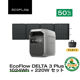 【クーポン利用で109,450円 3/11 23:59迄】EcoFlow ポータブル電源 ソーラーパネル セット DELTA 3 Plus 1024Wh+220W 片面ソーラーパネルGen2 大容量 長寿命 家庭用 蓄電池 太陽光発電 急速充電 キャンプ 停電 防災グッズ 節電 エコフロー