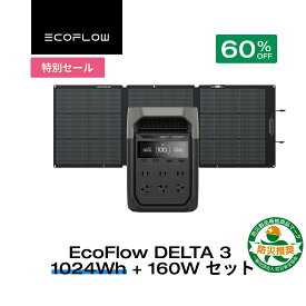 【クーポン利用で73,040円 3/4 20:00~】EcoFlow ポータブル電源 ソーラーパネル セット DELTA 3 1024Wh+160W 片面ソーラーパネルGen2 大容量 5年保証 長寿命 家庭用 蓄電池 太陽光発電 急速充電 キャンプ 停電 防災グッズ 台風 節電 エコフロー