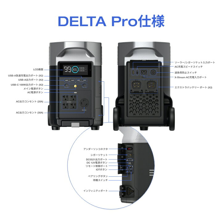 楽天市場】EcoFlow ポータブル電源 リン酸鉄 大容量 長寿命 DELTA Pro  