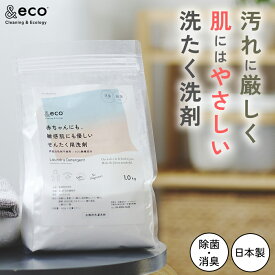 【ご新規様限定15％OFFクーポン】洗濯洗剤 &eco 肌にやさしい洗たく洗剤 粉 粉末 洗剤 洗濯 衣類 服 除菌 消臭 カビ予防 無添加 部屋干し 室内干し ドラム型 縦型 すすぎ1回 時短 敏感肌 子供 赤ちゃん ベイビー アトピー 無香料 節水 節電 1kg 日本製