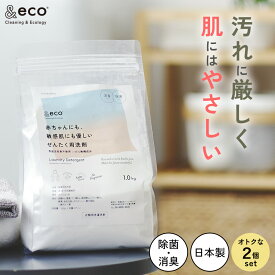 お得な2個セット 洗濯洗剤 &eco 肌にやさしい洗たく洗剤 粉 粉末 洗剤 洗濯 衣類 服 除菌 消臭 カビ予防 無添加 部屋干し 室内干し ドラム型 縦型 すすぎ1回 時短 敏感肌 子供 赤ちゃん ベイビー アトピー 無香料 節水 1kg 日本製