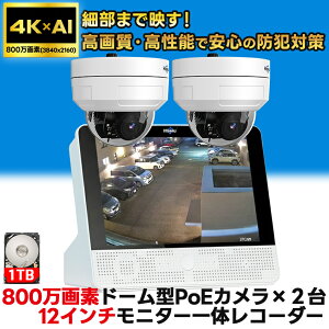 防犯カメラ 4K 高画質 800万画素 屋外 家庭用 有線 poe 2台 セット AI 動体検知 防犯カメラ屋外 防犯 カメラ 電源不要 家庭用工事不要 家庭用電源なし 防犯カメラセット 監視カメラ wifi不要 屋内