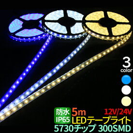 LEDテープライ 5m 防水 IP65 12V/24V 選択 高防水性 シリコンチューブ LEDテープ 防水5730チップ 300SMDト 24V 12V LEDテープ 防水 正面発光 間接照明 看板照明 棚下照明 イルミネーション ホワイト 電球色 ブルー