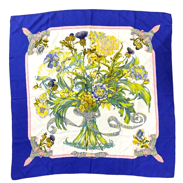 エルメス スカーフ カレ90 REGINA 女王陛下 大判 ブルー マルチカラー フラワー 花柄 シルク | ブランドショップ　ＳＥＮＳＥ