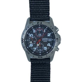 セイコー ミリタリーウォッチ 腕時計 クロノグラフ アナログ クォーツ 10気圧防水 ステンレススティール ナイロン ブラック