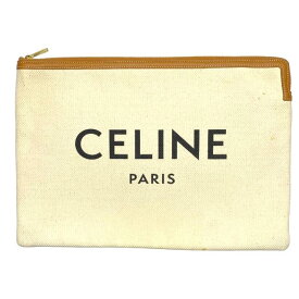 CELINE セリーヌ クラッチバッグ セカンドバッグ ラージポーチ 手持ち鞄 ロゴ キャンバス レザー アイボリー
