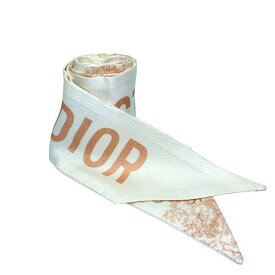 Christian Dior クリスチャン ディオール リボンスカーフ ナロースカーフ ミッツァ フラワー ロゴ シルク レディース ホワイト