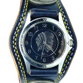 【稼働品】 KC,s ケーシーズ 時計 腕時計 コンチョ クォーツ アナログ サドルレザー シルバー ブラック