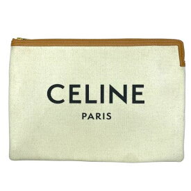 CELINE セリーヌ クラッチバッグ セカンドバッグ 手持ち鞄 ロゴ キャンバス レザー ブラウン アイボリー