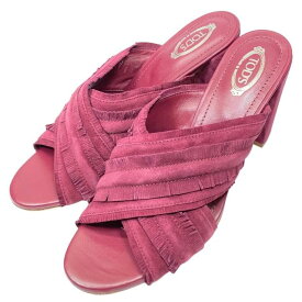 【未使用】TODS トッズ ヒール パンプス ミュール オープントゥ チャンキーヒール スエード ボルドー系 [サイズ 41 1/2(約28.5cm)]
