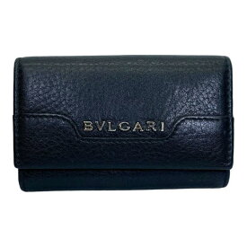 BVLGARI ブルガリ 6連 キーケース キーリング アーバン エンブレムロゴ コンパクト レザー ブラック