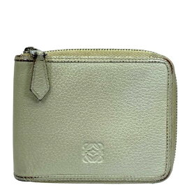 LOEWE ロエベ 財布 二つ折り財布 折り財布 ラウンドファスナー コンパクト 札入れ アナグラム レザー ベージュ系