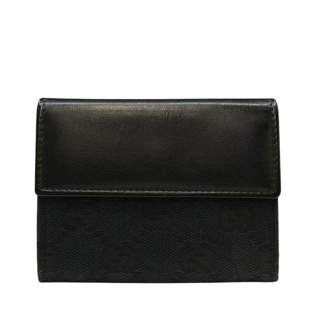 GUCCI グッチ コインケース 小銭入れ コンパクトウォレット ミニ財布 GGキャンバス レザー ブラック