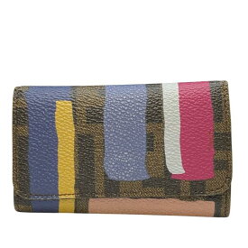 FENDI フェンディ 6連 キーケース キーフック ズッカ柄 総柄 レザー ブラウン マルチカラー