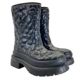 VALENTINO ヴァレンティノ ローズ エディション ブーツ レインブーツ ラウンドトゥ スクエアヒール ラバー ブラック [サイズ 36 (約23cm)]