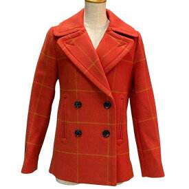 COACH コーチ ピーコート アウター 上着 ジャケット ミドル丈 チェック柄 ウール ナイロン オレンジ [表記サイズ XS]