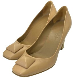 HERMES エルメス パンプス ヒール ミュール シューズ スクエアトゥ レザー ベージュ [サイズ 35 1/2 (約22.5cm)]