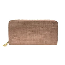 LOEWE ロエベ リネン ジップウォレット 財布 長財布 ロングウォレット ラウンドファスナー アナグラム レザー ピンクベージュ系