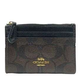 コーチ フラグメントケース コインケース 小銭入れ コンパクト ミニ財布 カードケース シグネチャー ロゴ レザー ブラウン キーリング付き