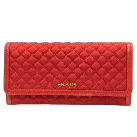 【美品】PRADA プラダ 1M1132 長財布 財布 ロングウォレット 二つ折り財布 折財布 キルティング ロゴ ナイロン レッド