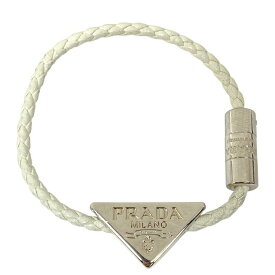 PRADA プラダ 1IB350 ブレスレット バングル アクセサリー ジュエリー 小物 トライアングルロゴ メタル ナッパレザー ホワイト