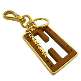 FENDI フェンディ 7AS229 チャーム キーホルダー バッグチャーム アクセサリー バゲット型 ロゴ レザー GP ブラウン ゴールド