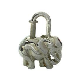 HERMES エルメス カデナ エレファント 象 キーリング キーホルダー チャーム ロック 鍵 錠 メタル シルバー