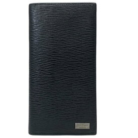 【美品】Salvatore Ferragamo フェラガモ 長財布 財布 ロングウォレット 二つ折り財布 折財布 札入れ ロゴ レザー ブラック