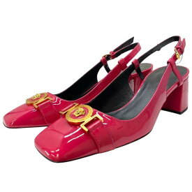 【新品】VERSACE ヴェルサーチェ パンプス ヒール ミュール シューズ スクエアトゥ エナメル ピンク [サイズ 38 (約25.3cm)]