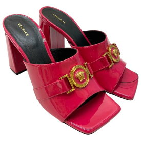 【新品】VERSACE ヴェルサーチェ パンプス ヒール ミュール シューズ オープントゥ エナメル ピンク [サイズ 36 (約24cm)]
