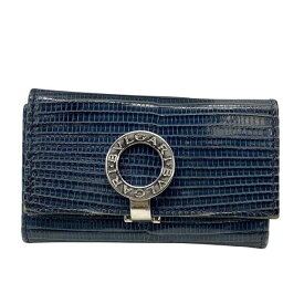 BVLGARI ブルガリ 284393 6連 キーケース 小物 ロゴクリップ レザー ブルー系