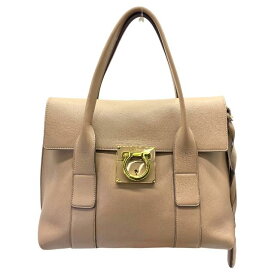 Salvatore Ferragamo フェラガモ ガンチーニ ハンドバッグ トートバッグ 手持ち鞄 肩掛け ロゴ レザー ピンク ポーチ付き