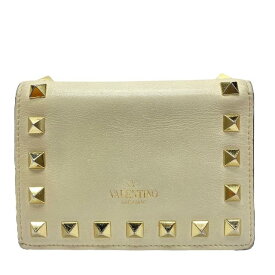 VALENTINO GARAVANI ヴァレンティノ ガラヴァーニ 財布 二つ折り財布 折財布 コンパクトウォレット ロゴ スタッズ レザー ホワイト
