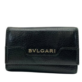 BVLGARI ブルガリ 6連 キーケース キーリング ロゴ コンパクト レザー ブラック