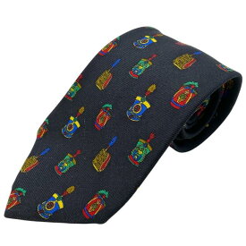 CHANEL シャネル ネクタイ ループタイ アクセサリー 小物 西洋儀礼兵の帽子 総柄 ココマーク ロゴ シルク ブラック マルチカラー