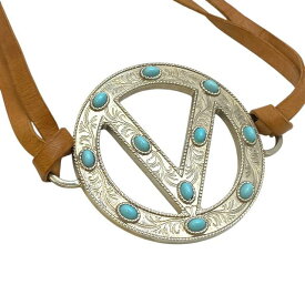 VALENTINO GARAVANI ヴァレンティノ ベルト アクセサリー 小物 Vロゴ レザー メタル ブラウン シルバー