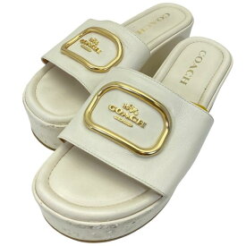 COACH コーチ サンダル ミュール シューズ オープントゥ 厚底 ロゴ レザー GP ホワイト 白 [表記サイズ 6 (約23cm)]