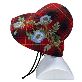 GUCCI グッチ バケットハット 帽子 ハット アクセサリー フラワー 刺繍 チェック柄 ウール レッド [サイズ L]